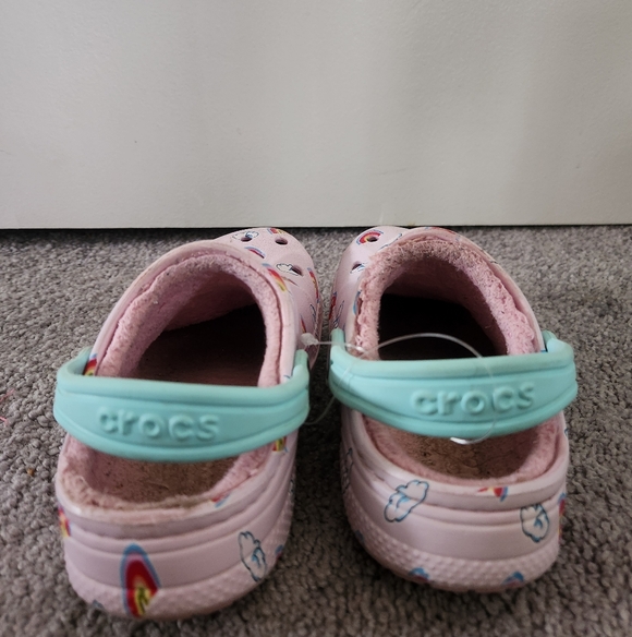 Crocs Baya Lined Clogs Ballerina Pink Rainbow And Cloud Pattern Size 9 - Picture 4 of 6